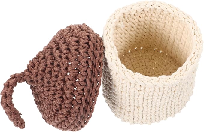 Hemobllo Handwoven Organizer Basket Large Capacity Woven Storage Box for Home Kitchen Bathroom Decor Space Saving Cotton Rope Sundries Holder with Elegant Craftsmanship Small Brown Tabletop