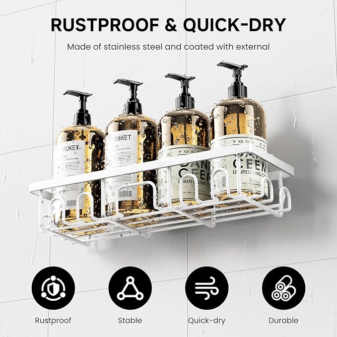 Shower Caddy, 5 Pack Shower Shelves for Inside Bathroom, Rustproof Adhesive Bathroom Organizer with Soap Holder, No Drilling Washroom Organizers and Storage for Bathtub Room/Kitchen/Home, White