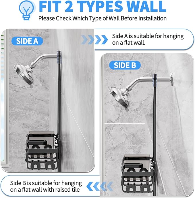 GAOKASE Aluminum Shower Caddy Hanging, Never Rust Shower Organizer | 4 Levels with adjustable Height 10 Hooks for Razor/Sponge - Rack with Soap Basket (Black-1)