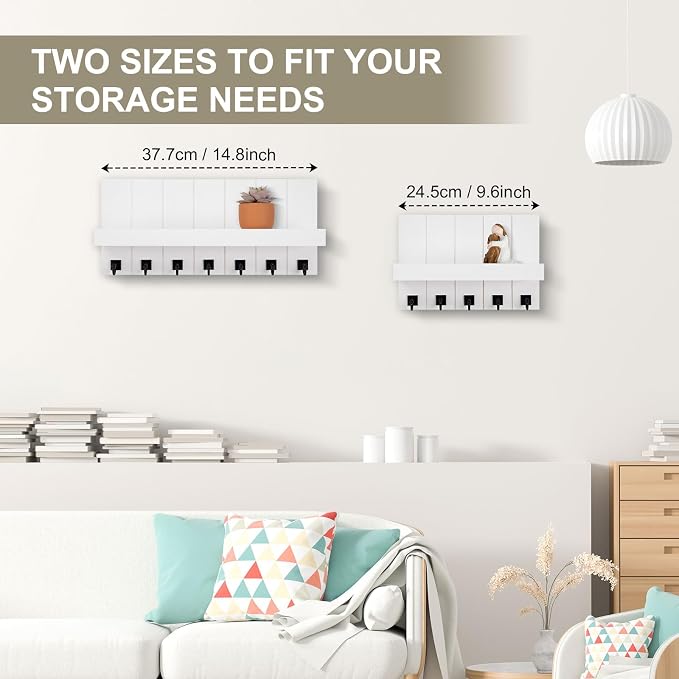 Key Holder for Wall, Decorative Key Holder with Shelf, Key and Mail Holder Wall Mount, Farmhouse Decor with 7 Key Hooks for Keys, Coats, ect.