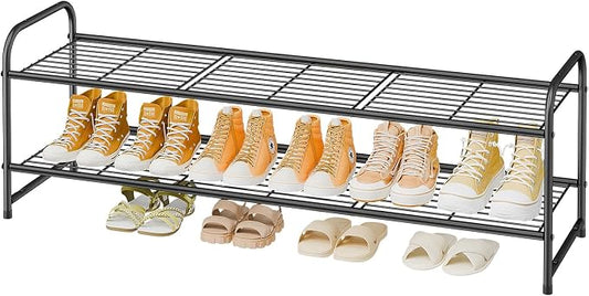 2 Tier Shoe Rack for Closet, 44 Inch Extra Wide Shoe Storage Organizer for Shelves, Heavy Duty Metal, Easy Assembly, Black