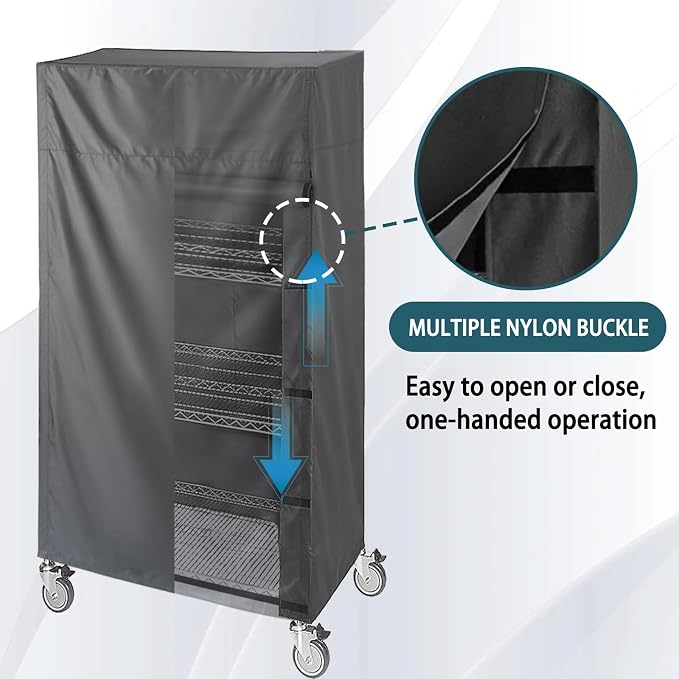 Waterproof Shelf Cover, Fits 35.5"x12"x72" Storage Shelving | Dustproof Shelving Cover for Wire Rack, nylon with Hook and Loop Closure, Perfect for Garage or Closet, Black (No Shelves)