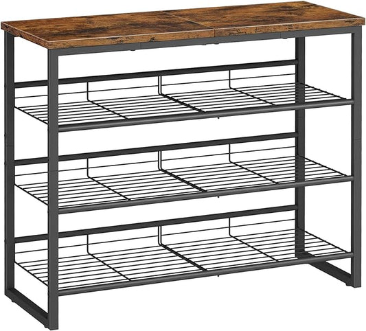 HOOBRO Shoe Rack, 4 Tier Shoe Organizer for Front Door Entrance, Shoe Shelf with Adjustable Tilt Angle, Holds 12-16 Pairs, for Entryway, Garage, Closet, Rustic Brown and Black BF09XJ01