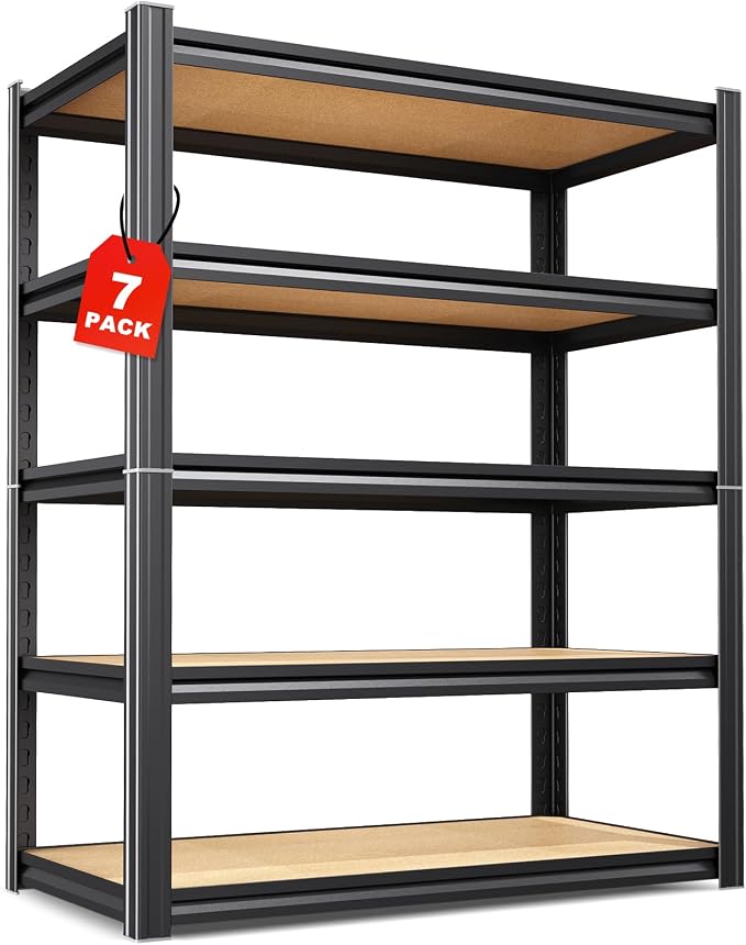 Set of 7-71"H-35"W-16D Garage Shelving-2050LBS 5 Tier Storage Shelves,Adjustable Heavy Duty Metal Shelving Unit and Storage Large Rack,Utility Steel Shelf For Shop Warehouse Industrial Pantry Basement