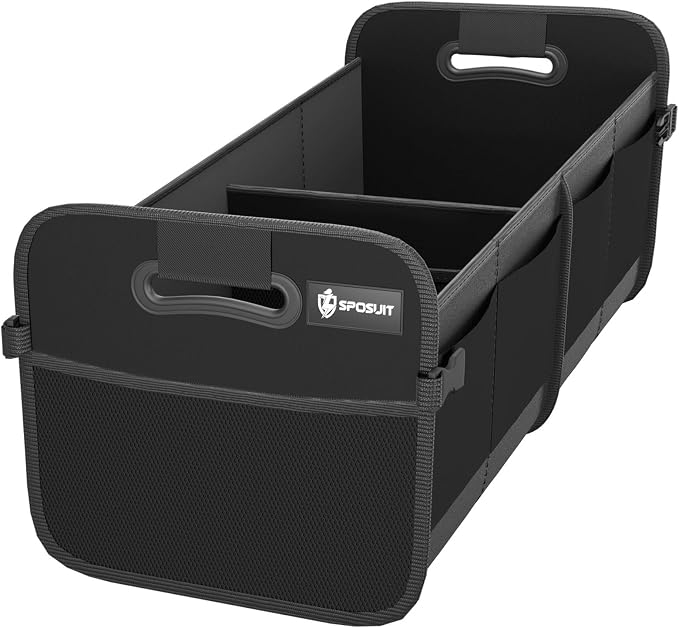 Sposuit Trunk Organizer for Car - 80L Collapsible Sturdy Car Storage, Black | 11 Pockets & Reinforced Handles, Large Capacity, SUV Trunk Organizers for Grocery Cargo, Non-Slip Bottom