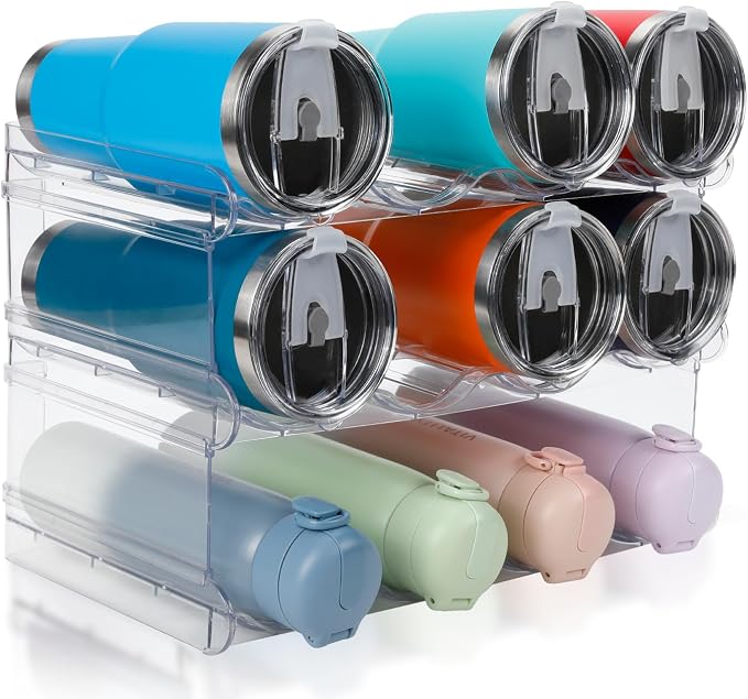 Stackable Water Bottle Organizer Large Compartment Water Bottle Holder | 3 Tier Water Bottle Organizer for Cabinet, Water Bottle Rack for Kitchen Organization and Storage - Hold 12 Bottles
