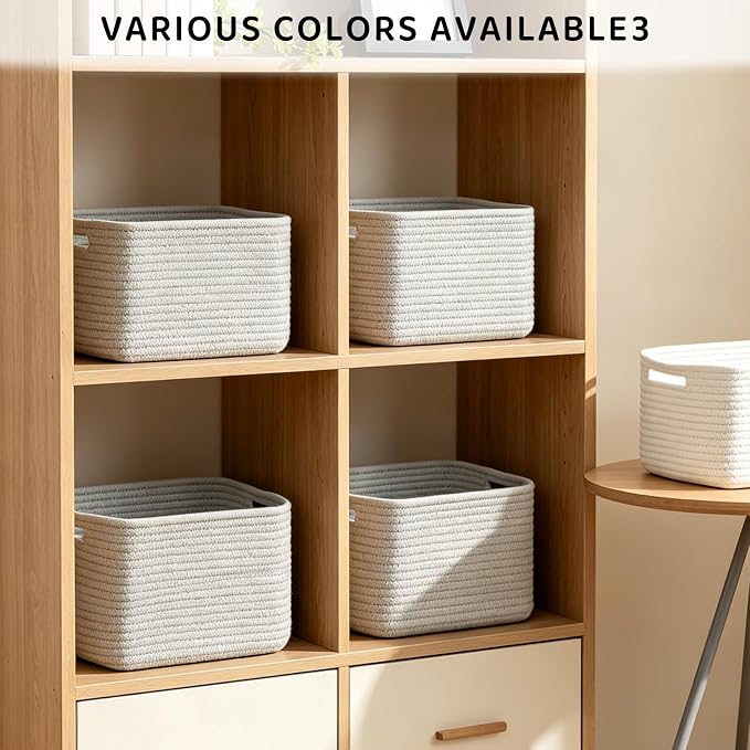 4 Pack Large Storage Baskets for Organizing, 16''Lx12''Wx8''H Woven Baskets for Storage Toys, Towels, Books, and Clothes, Cotton Rope Basket for Shelves with Handle