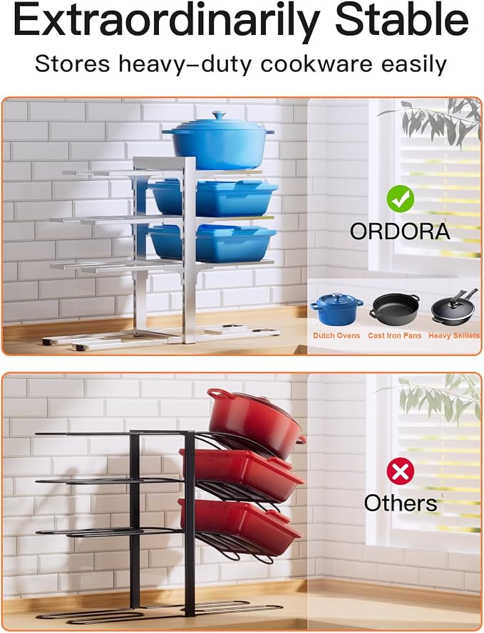 Pots and Pans Organizer Under Cabinet 15.8" 8-Tier Adjustable Silver | 2 DIY Modes, Tool-Free Assembly, Max 120 Lbs, Fits Cast Iron Pans, Dutch Ovens & Heavy Cookware, For Kitchen Cabinets
