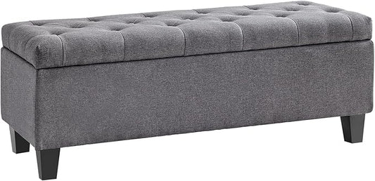 Redlife 42" Storage Ottoman Bench, End of Bed Storage Bench,330 LBS Load | Button Tufted Fabric , Solid Wood Leg, Safety Hinge, Ottoman with Storage for Bedroom Living Room Entryway, Gray