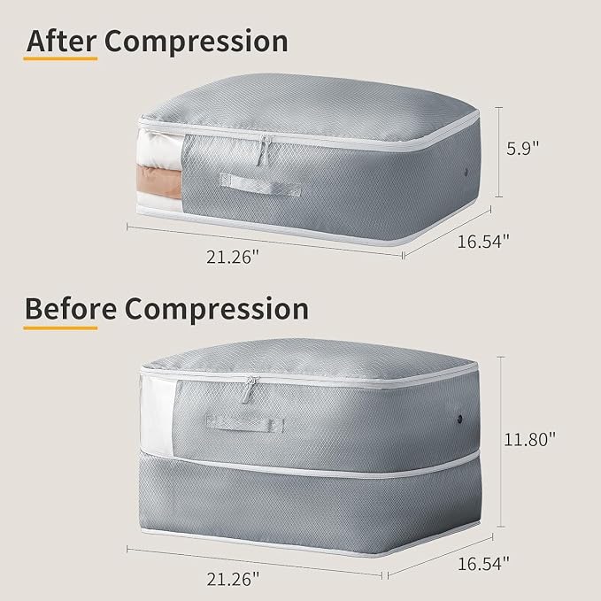 DIMJ Comforter Storage Bag 6 Pack - Blanket Storage Organizer Compression Bags, Large Capacity Ultra Space Saving Self Compression Organize for Bedding, Pillow, Duvet, Sheet Storage with Zipper Window