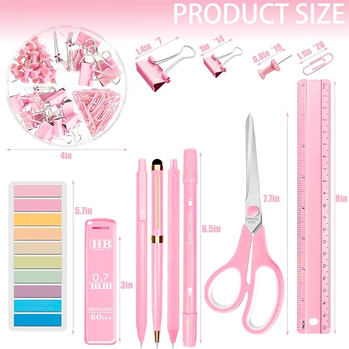 JIZHIYUAN Pink Desk Accessories Set - 16 Pcs Pink Office Supplies with Stapler, Tape Dispenser, Pen Holder, Staple Remover, Hole Punch, Practical Aesthetics Desk Sets for Office, Home, School Women