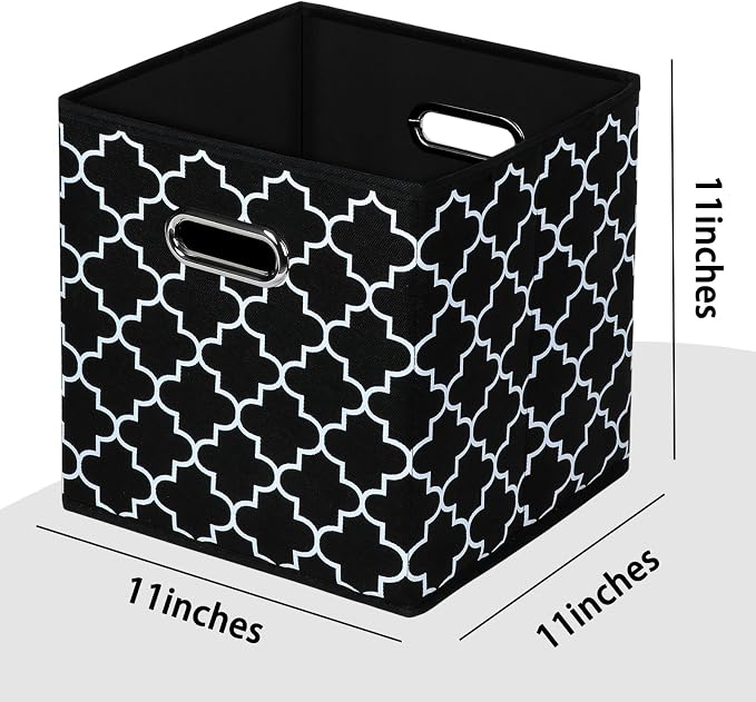 Black Foldable Storage Cubes Bins , Fabric Storage Box Cubes Organizer Baskets with Dual Handles for Home Organizer Black Light
