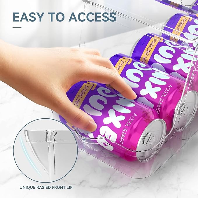 theaoo Soda Can Dispenser for Refrigerator with Lids, Stackable, 1 Pack | Clear Drink Organizer With Lids For Refrigerator Storage. Pantry Organizers And Storage For Fridge And Kitchen Cabinets