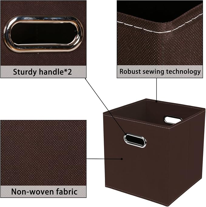 Fabric storage bins Cubes, Fabric Cube Organizer with Handle, Foldable Cube Bins for Cloth or Accessary Storage, 11x11x11, Set of 3, (Coffee)