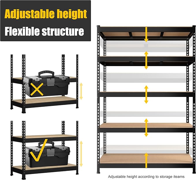 PrimeZone 47"W x 18"D x 72"H Garage Storage Shelves, 5-Tier Metal Shelving | 2250 LBS Capacity, Heavy-Duty Metal Frame, FSC MDF Boards, Boltless Assembly, Adjustable Shelves for Warehouse, Basement 3PCS