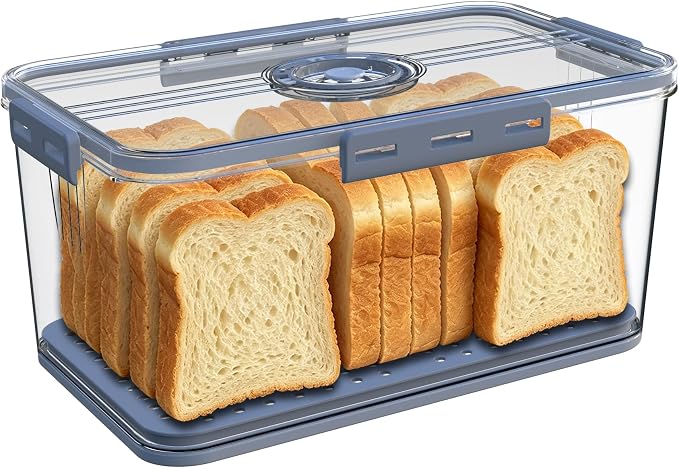 Honbuty Bread Box Bread Boxes for Kitchen Counter Airtight,Time Recording Bread Storage Container with Lid, Bread Keeper for Homemade Bread, Toast, Bagel, Donut and Cookies, Grey,Gifts for Mom Dad