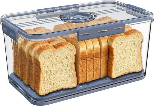Honbuty Bread Box Bread Boxes for Kitchen Counter Airtight,Time Recording Bread Storage Container with Lid, Bread Keeper for Homemade Bread, Toast, Bagel, Donut and Cookies, Grey,Gifts for Mom Dad