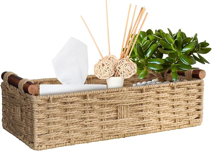 STOBSK Round Paper Rope Storage Basket with Handle, Beige, 14.5in x 6.6in x 3.74in