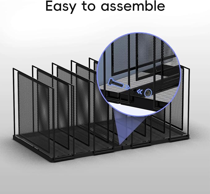 File Organizer for Desk, 7-Section Vertical File Sorter, Paper Holder Organizer Standing Metal File Folder for Office Home Classroom, Black