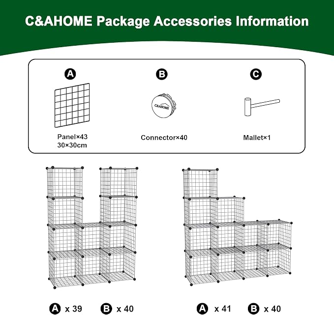 C&AHOME Wire Cube Storage, 12 - Cube Organizer Metal C Grids, Silver Gray | Modular Shelves Units Storage Bins Shelving Bookshelf Shelf Cabinet