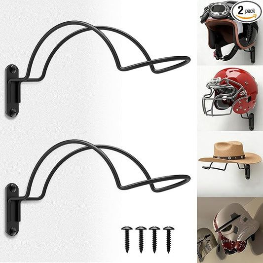 2 Pcs Wall Mounted Helmet Rack Storage Display Rack Hanger | Motorcycle Helmet Holder, For Equestrian/Baseball/Iron Man/Scout Trooper/Hockey Helmet, No Helmet