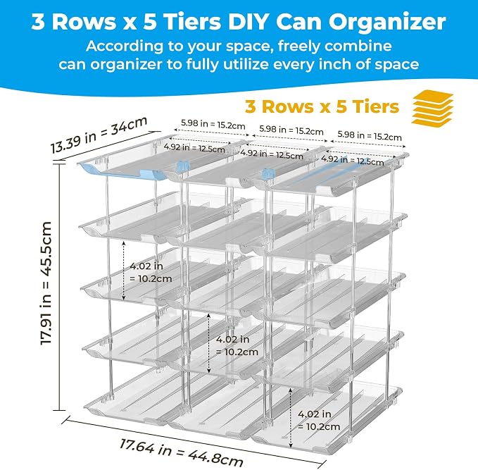 Can Organizer for Pantry Stackable 5 Tiers Can Storage Organizer Pantry Soda Can Organizer for Fridge 60 Cans Rack Automatic Rolling Canned Food Organizer for Refrigerator Kitchen Clear