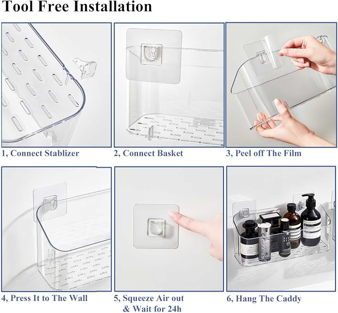 2 Pack Clear Bath Toy Storage Organizer for Baby & Toddler Shower | Large Quick-Drain Shower Caddy, Perforated Fast Draining Bath Toy Holder Storage Basket for Baby, Toddler and Kids Bathroom