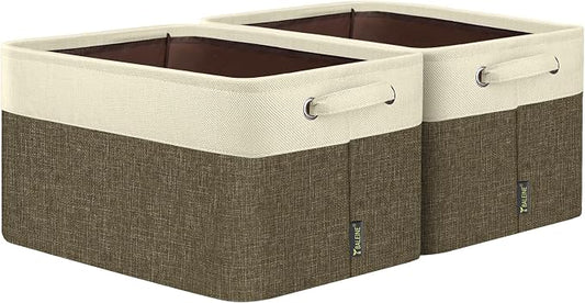 BALEINE 2 Pack Fabric Closet Storage Bins for Shelves, Linen Closet Organizers and Storage, Decorative Baskets for Organizing, Shelf, Clothes, Home, Office (Brown, 15"x11"x9.5")