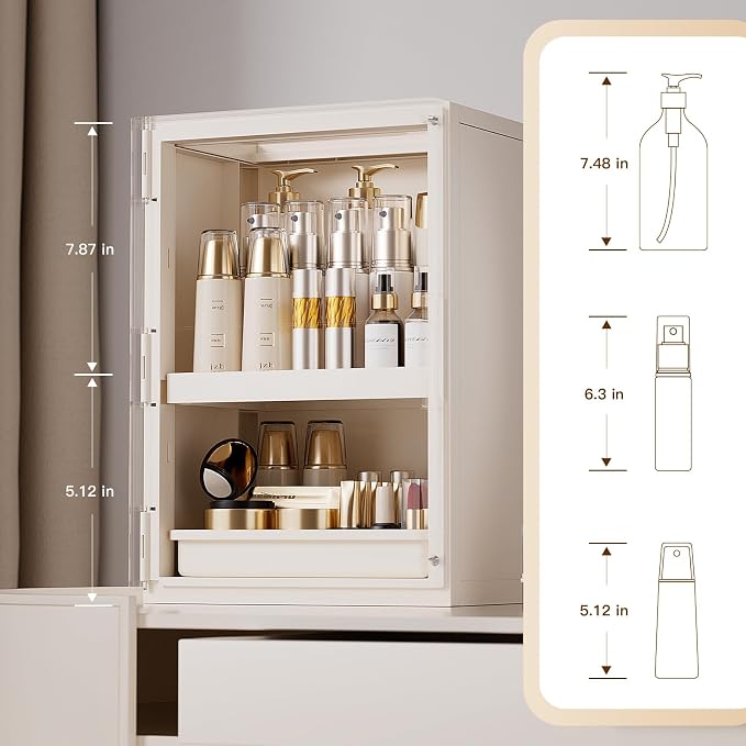 Makeup Organizer with Drawers and Lid, Large Skincare Organizer for Vanity, Dustproof Cosmetic Organizer and Makeup Storage Box with Brush Holder for Dresser, Bathroom Countertop