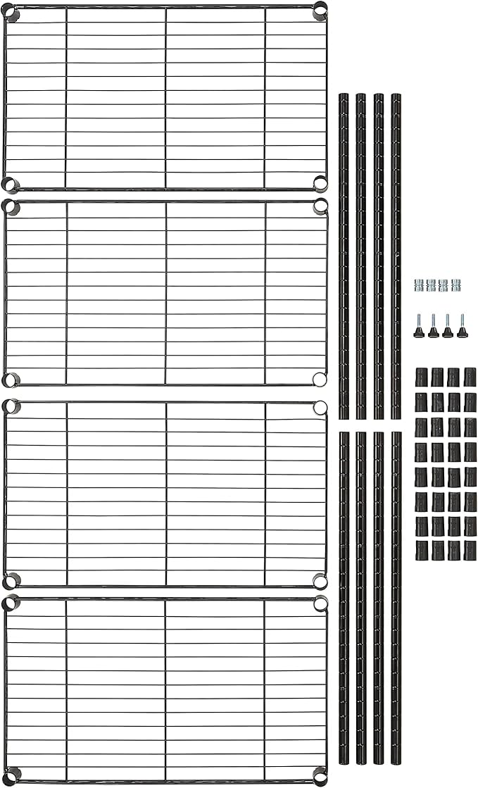 Amazon Basics 4-Shelf Steel Wire Storage Shelves for Garage, Adjustable Metal Shelving Unit, 200 lbs Per Shelf, 23.2" W x 48" H x 13.4" D, Black | Sturdy