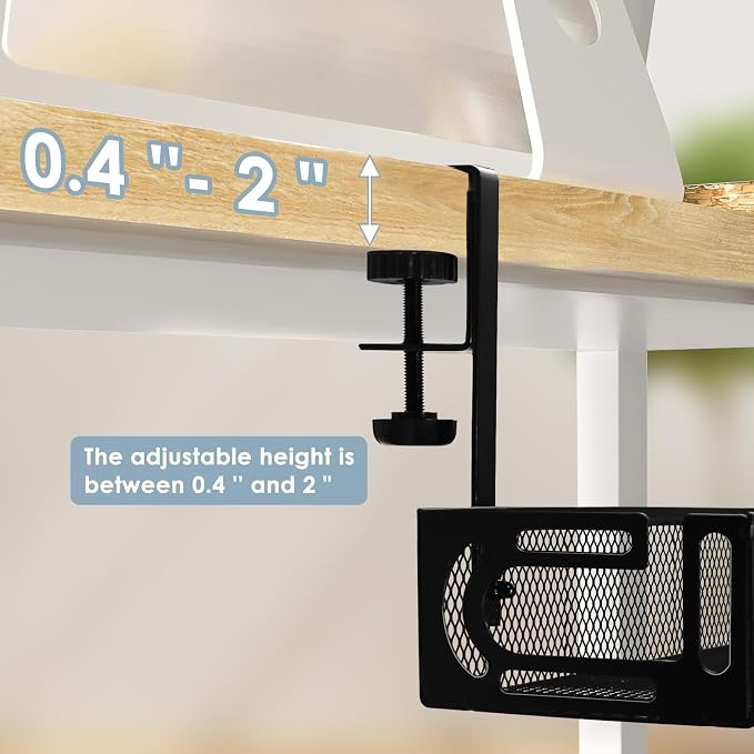 Cable Management, 25'' Cable Management Under Desk, Cable Tray | No Drill Under Desk Cable Management Tray, Cord Organizer with Clamp for Standing Desk, Desk Organizer for Home Office