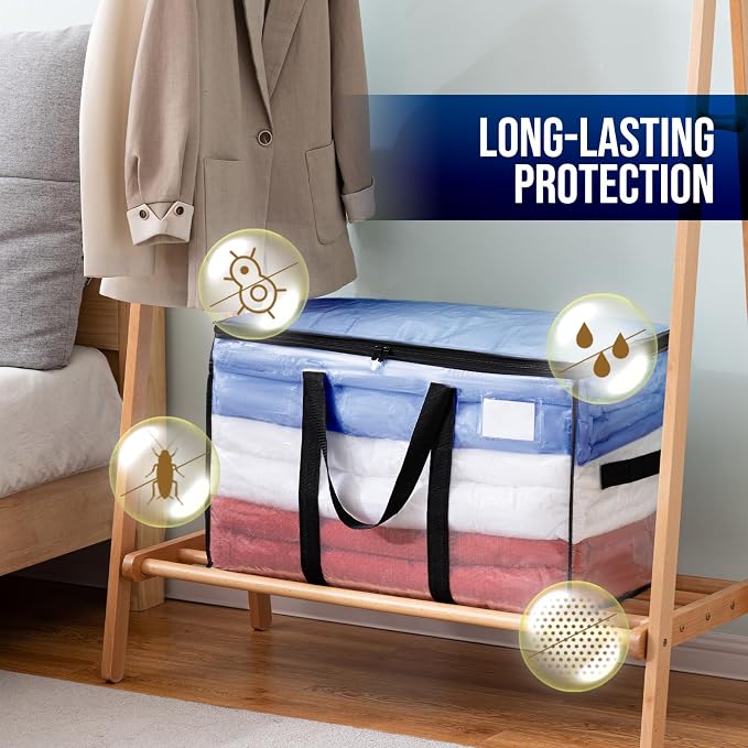 TAILI Extra Large Moving Bags, 6 Pack Clear Heavy Duty Totes For Storage with Visible Window, Wrap Around Handles, Storage Bags for Space Saving, Alternative to Moving Boxes