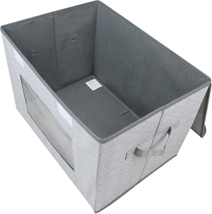 Univivi [4-Pack Fabric Storage Boxes Collapsible Storage Bins with Lids and Handles Cube Organizer Basket for Home, Closet, Bedroom (Gray, 14.4''x10''x8.3'') | Closet Storage Bins with Handles & Window, Collapsible Closet Organizers and Storage Cubes f...