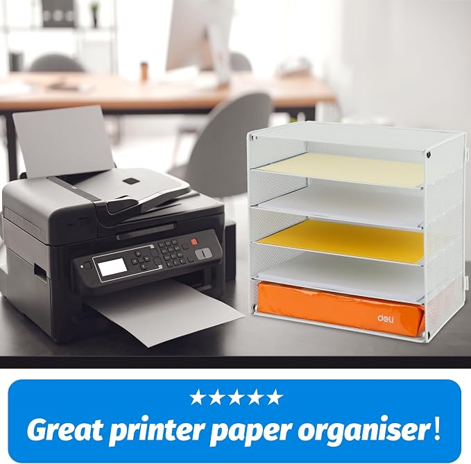 5 Slot Mesh Desk Organizer Tray, File Paper Letter Folder Holder Desktop Paper Sorter Mail Organization Rack Storage Accessories, for Office Home School Classroom, White