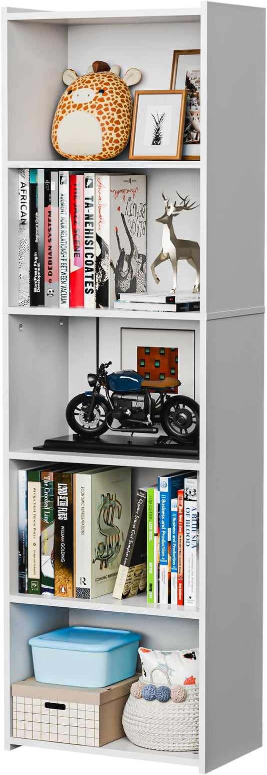 SUPER DEAL 5-Tier Open Shelf Bookcase and Bookshelf, Freestanding Display Storage Shelves Narrow Cube Storage Organizer for Small Spaces Kids Bedroom Living Room Home Office Apartment, 52 Inch, White