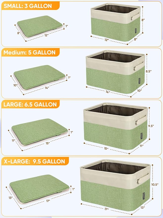 BALEINE 4 Pack Fabric Closet Storage Bins for Shelves, Linen Closet Organizers and Storage, Decorative Baskets for Organizing, Shelf, Clothes, Home, Office (Green, 17''x13''x10.5'')