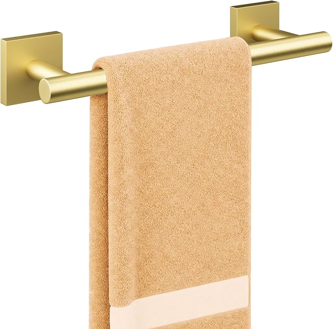 Brushed Gold Hand Towel Bar, 9 Inch Towel Racks for Bathroom | Thicken 304 Stainless Steel Towel Holder with Square Base, Towel Rod Wall Mounted, Modern Home Decor (Total Length 11 Inch)