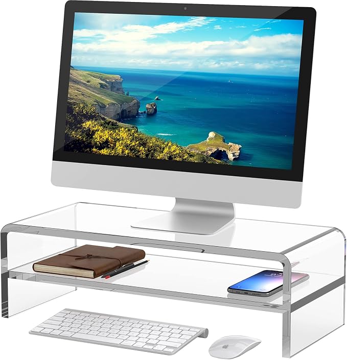 Egchi Acrylic Monitor Stand,2 Tiers Computer Monitor Riser(18x8x5.5 inches),Computer Stand/Monitor Riser for Office,School,Home,Laptop Stand Desktop Stand for Keyboard Storage&Printer TV Screen | Computer Stand, Monitor Riser, for Office,School,Home,La...