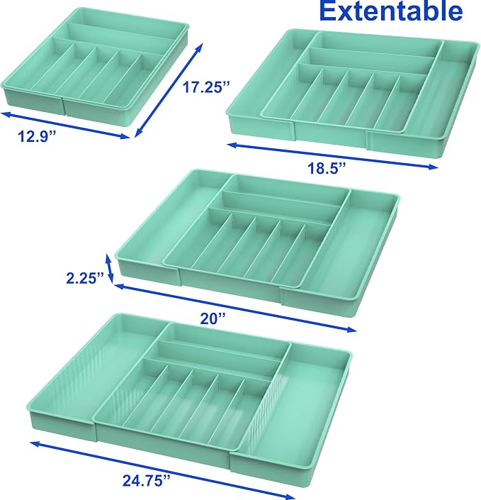 Simple Houseware Expandable Kitchen Drawer Flatware Organizer, Turquoise | Expandable & Adjustable Cutlery Drawer Organizer - Large Utensil and Flatware Tray for Kitchen Drawers