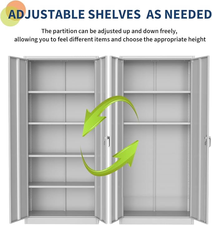 GarveeHome Storage Metal Cabinet 71" with Doors and Shelves Adjustable Adjustable Feet and Lock Tall Storage Cabinet for Pantry Garage Craft Bedroom Office