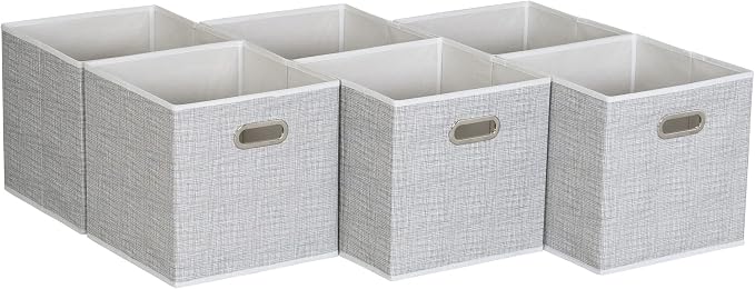 Household Essentials White Mix Set of 6 Open Fabric Cube Storage Bins, 11 x 11
