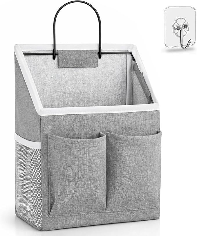 Kanrichu 1pcs Wall Hanging Storage Bag, Wall Hanging Baskets for Organizing as Over the Door Organizer, Wall File Organizer, Rv Storage and Organization. For Bedroom, Office, Camper (Gray-Upgraded)