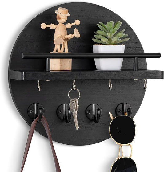 dreampossible Key Holder Wall Mount - 10.2 Inch Decorative Key Rack and Mail Organizer with 8 Key Hooks - Wooden Key Hanger with Shelf for Wall and Home Decor