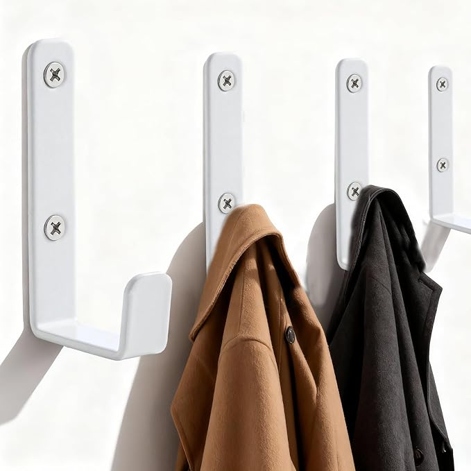 Heavy Duty Hooks, Stainless Steel Hooks for Hanging, Wall Mount Hook, Coat Hook, Wall Hooks Towel Hook Garage Holder Screw Hanger, Utility Hooks, 6 Pack (White)
