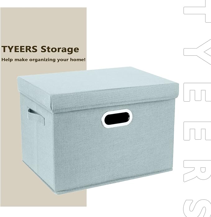 Large Storage Bins with Lids, Collapsible, Washable, Fabric Storage Boxes for Organizing, 17.3x11.8x11.4 inches, 5 Pack, Aqua Spring