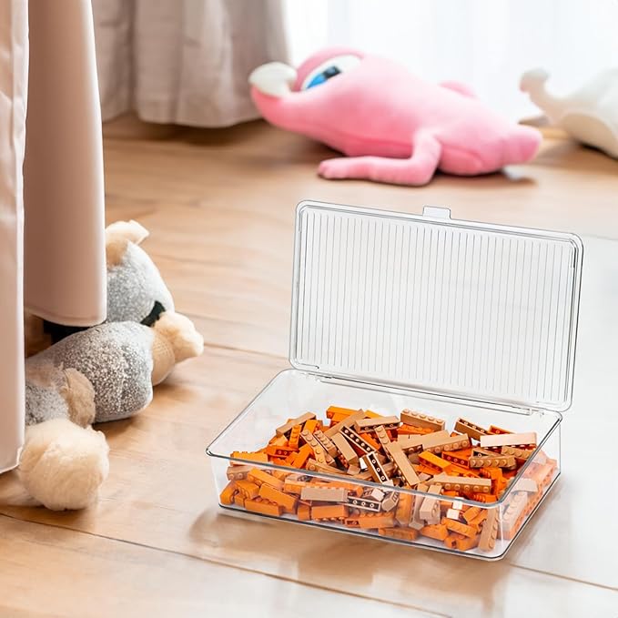ZEXALOR Clear Plastic Storage Bin with Lid, Organizer for Pantry, Office, Bathroom, Kitchen, Snack, Tea Bag, Coffee Container (Small)