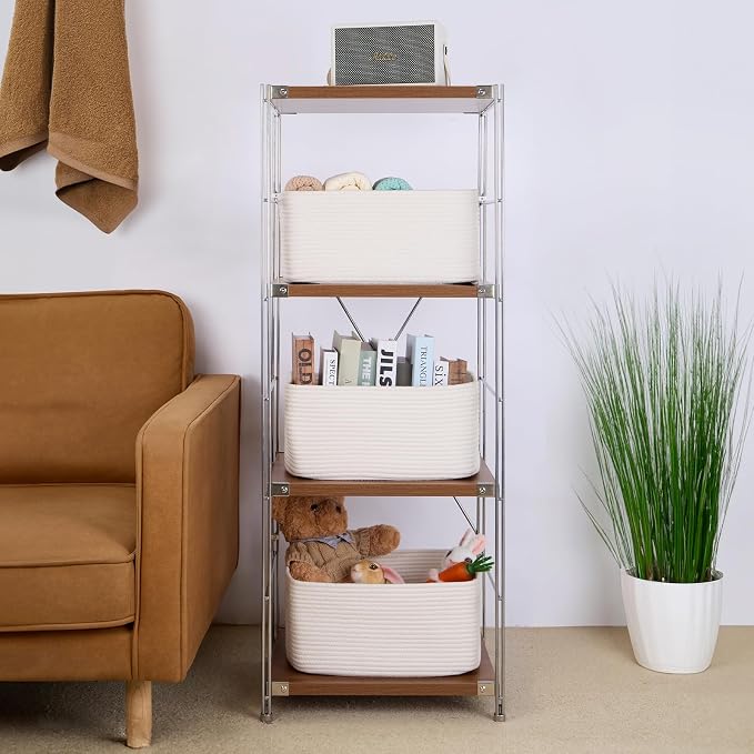 MiniArk Large Storage Baskets for Organizing, 17 x 13 x 7.5” Closet Shelf Baskets for Clothes Blanket Towels, Baby Nursery, Toy Bins Box, Woven Rope Baskets, 4 Packs Off White