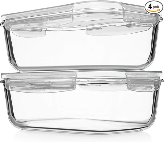 Razab 4 PC 1860ml / 63 Oz / 8 Cups Large Glass Food Storage Containers with Lids - Glass Meal Prep Containers for Roasting & Storing Leftover, Lunch Container with Lids, Microwave & Oven Safe