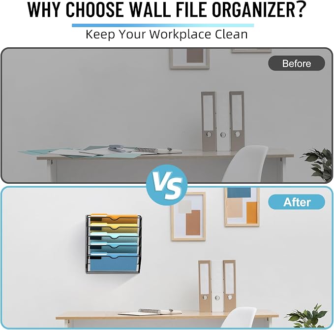 SUPEASY 5-Tier Hanging Wall File Organizer with Hooks, 2 Pack | Mesh Wall File Holder, Mail Organizer Wall Mounted for Papers, Documents, Folders and Magazines in Home Office, Classroom