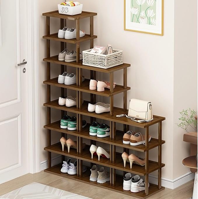 AFOORD Vertical Shoe Rack-Tall Narrow Shoe Rack Organizer for Small Spaces,17Tier Bamboo Shoen Shelf for Entryway,Closet,Corner,Doorway,Skinny Shoe Shelf Space Saving Shoe Storage,Free Stackable DIY
